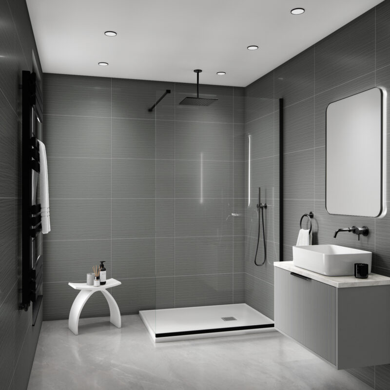 Mural Ultimo Tile Effect Wall Panel - Dark Grey Ribbed