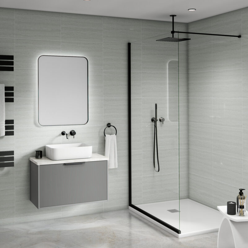 Mural Ultimo Tile Effect Wall Panel - Light Grey Ribbed