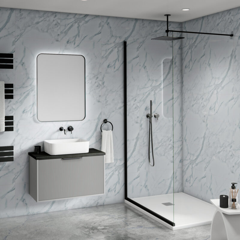 Mural Ultimo Tile Effect Wall Panel - Grey/White Marble